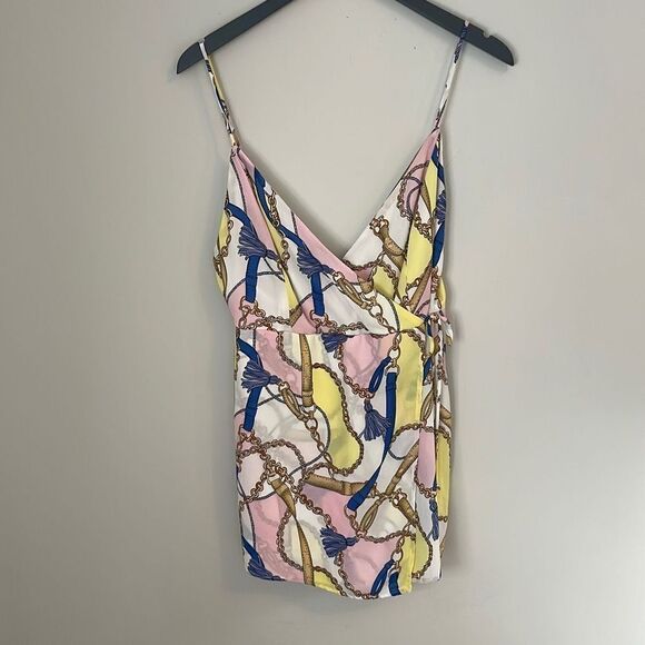 Blue Blush Women's Chain Romper Wrap Skort Front Backless Large Pink Size Large - Picture 1 of 9